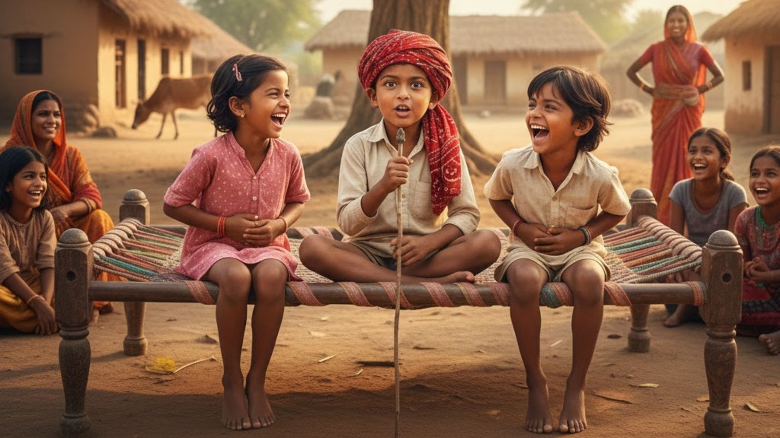 A Heartwarming Rural Comedy Scene Featuring Innocent Village Children